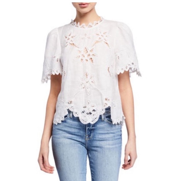 Rebecca Taylor Terri Top Embroidered Blouse Linen White Medium Milk - Picture 4 of 11